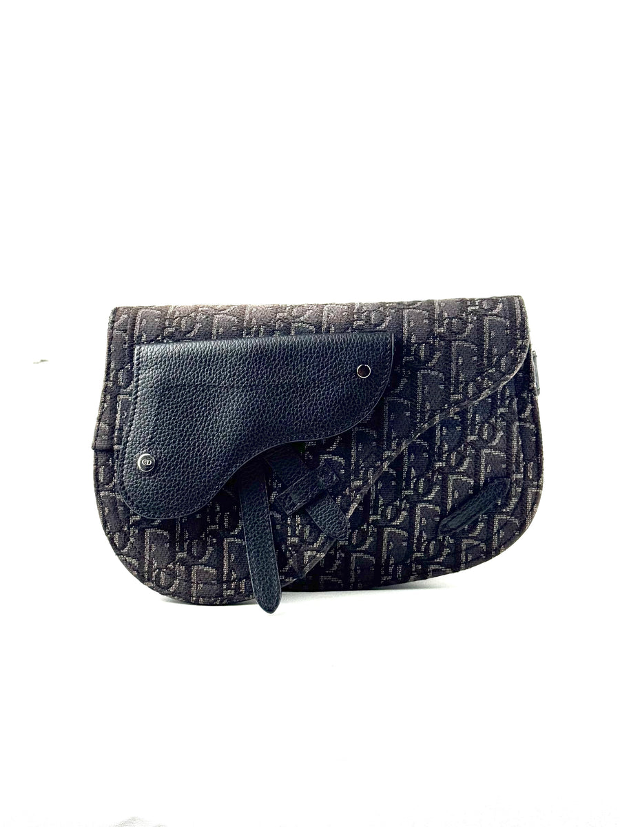 Christian Dior Saddle Pouch Oblique Jacquard Dark Grey Slingbag