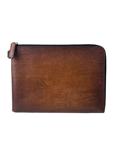 Berluti Scritto Nino GM Brown Clutch
