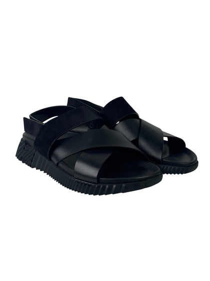 Hermès Electric Black Leather Suede Sandals