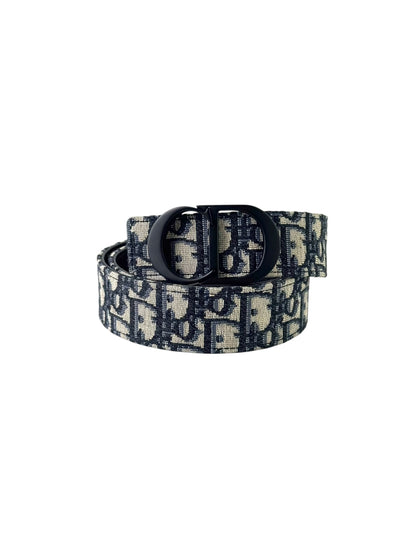 Christian Dior Oblique Jacquard Logo Black Buckle Belt
