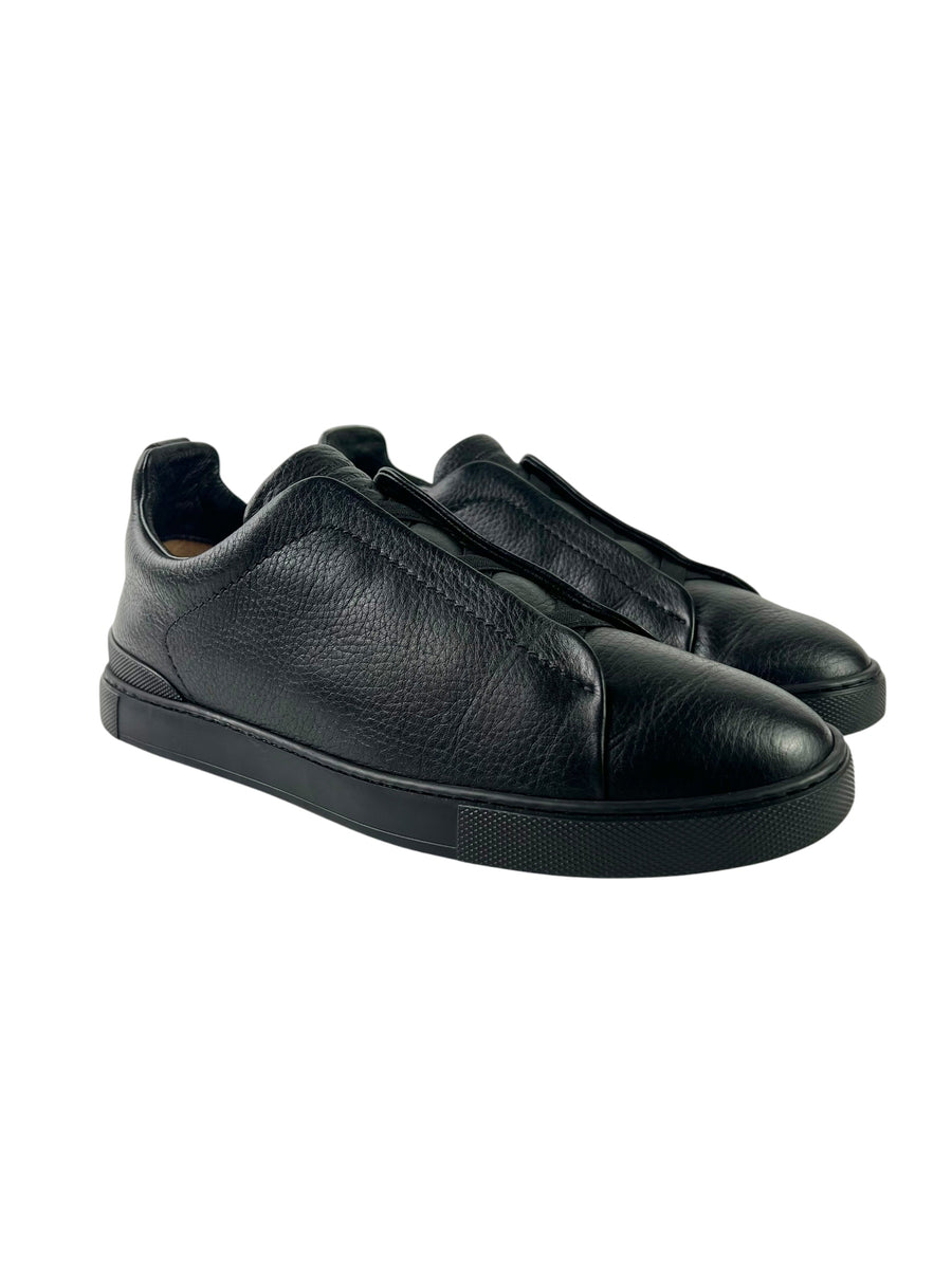 Zegna Triple Stitch Deerskin All Black Slip-On