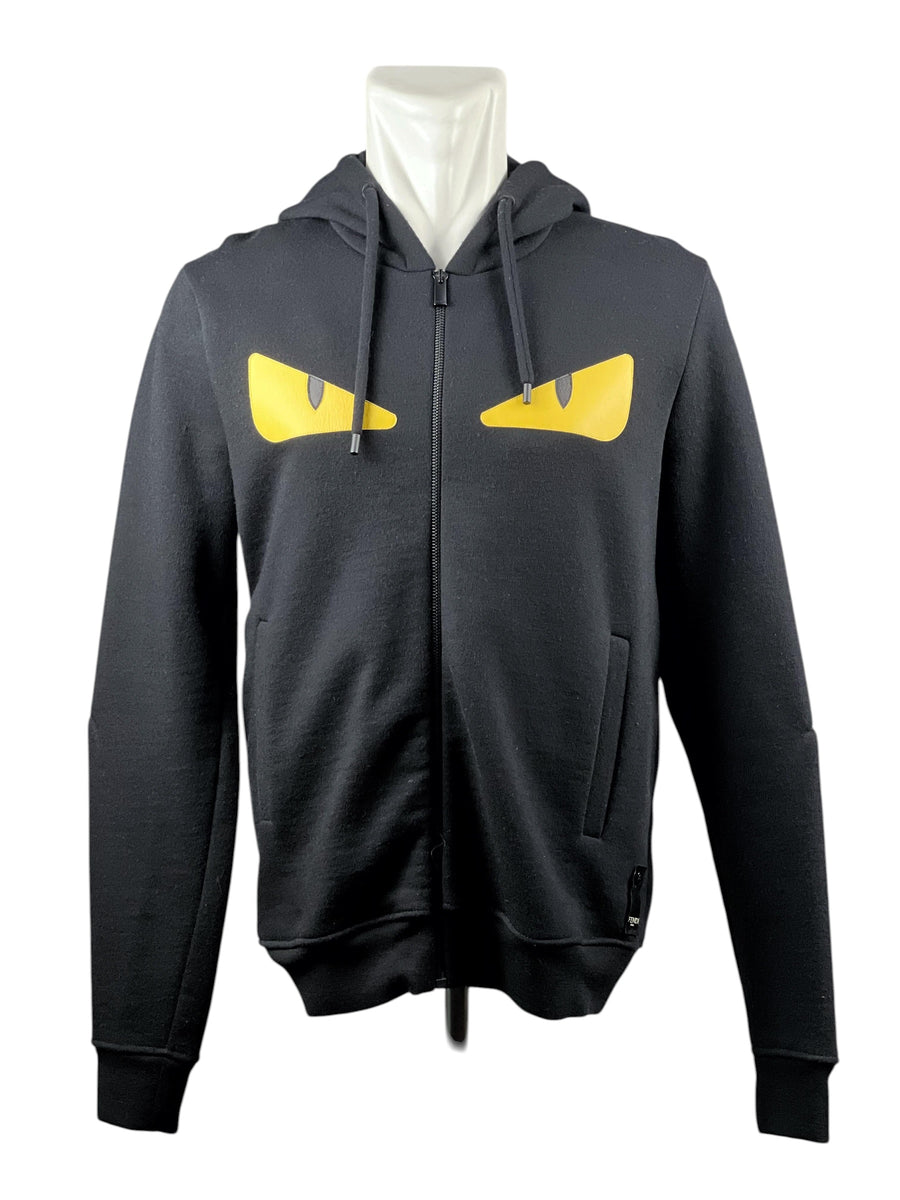 Fendi Monster Eye Leather Black Zip Hoodie