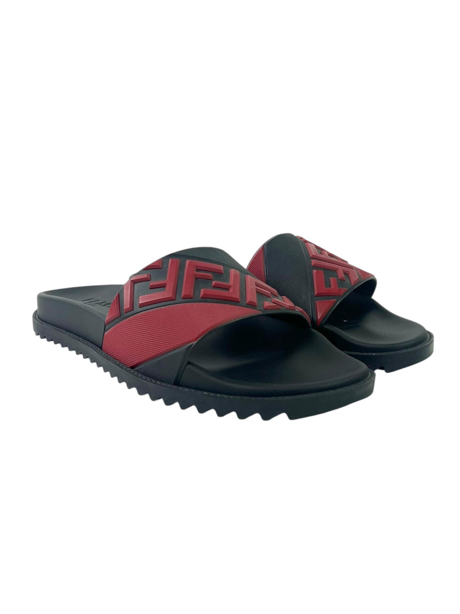 Fendi Diagonal FF Logo Red Black Slide