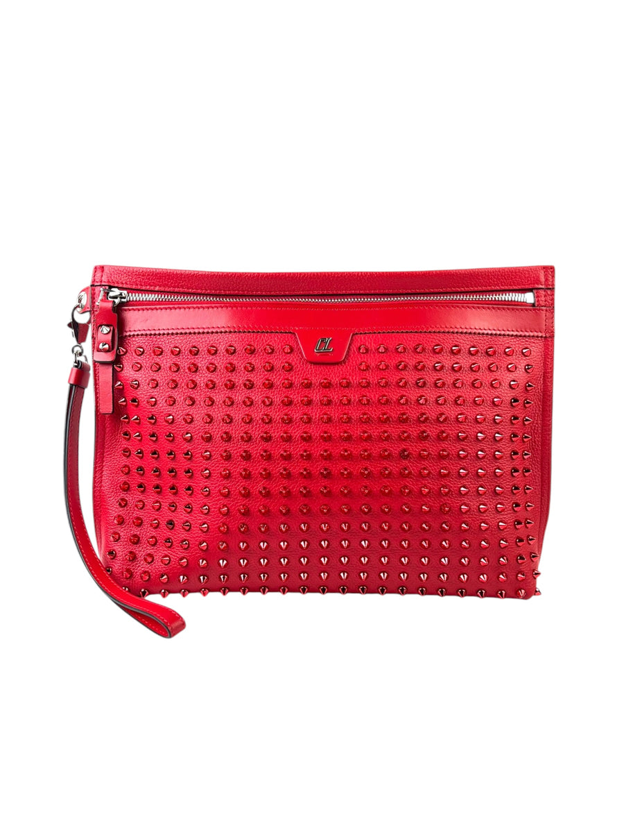 Christian Louboutin City Pouch Red Spike Grain Leather Clutch