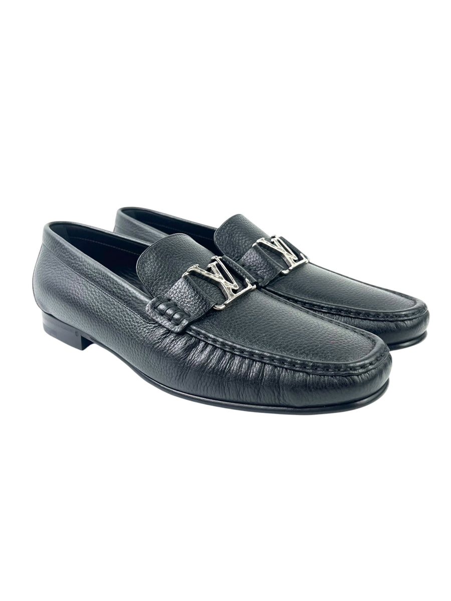 Louis Vuitton Montaigne Logo Grain Leather Black Loafers