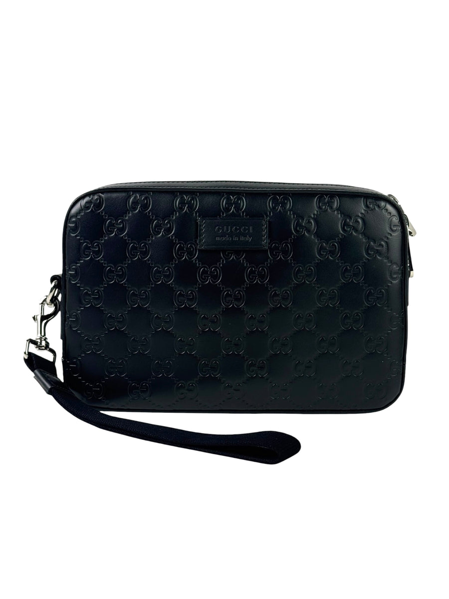 Gucci Guccissima Black Pochette With Wristlet