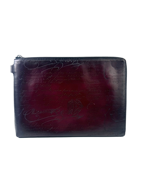 Berluti Scritto Nino GM Red Salmon Clutch