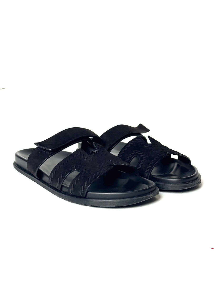 Hermes Chypre Suede Black Sandals