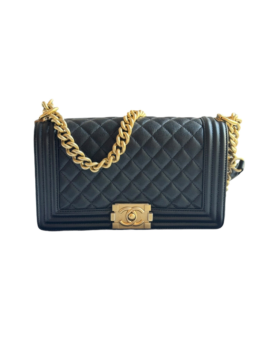 Chanel Boy GHW Black Caviar Leather Shoulder Bag
