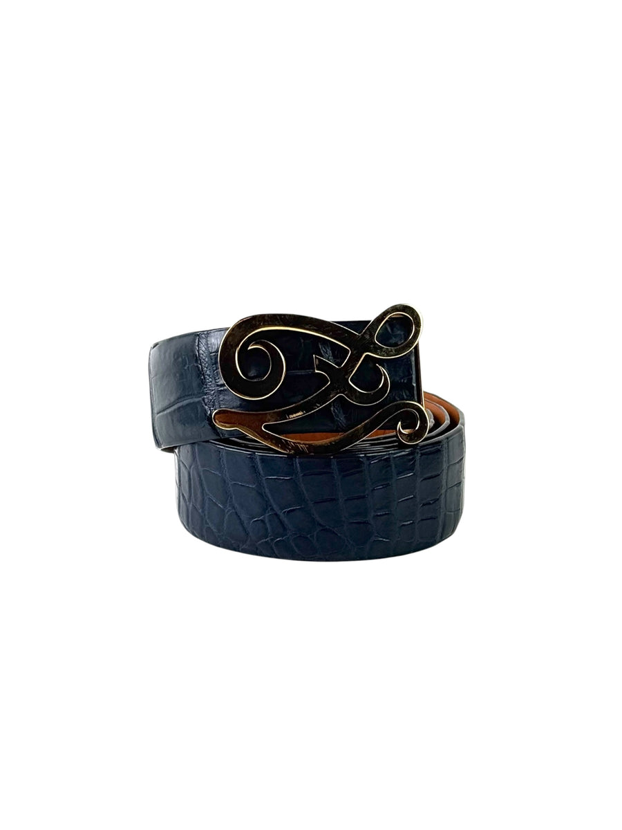 Zilli Crocodile Black 40mm Logo Buckle Belt