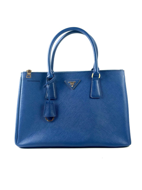 Prada Saffiano Blue Lux Double Zip Tote Bag