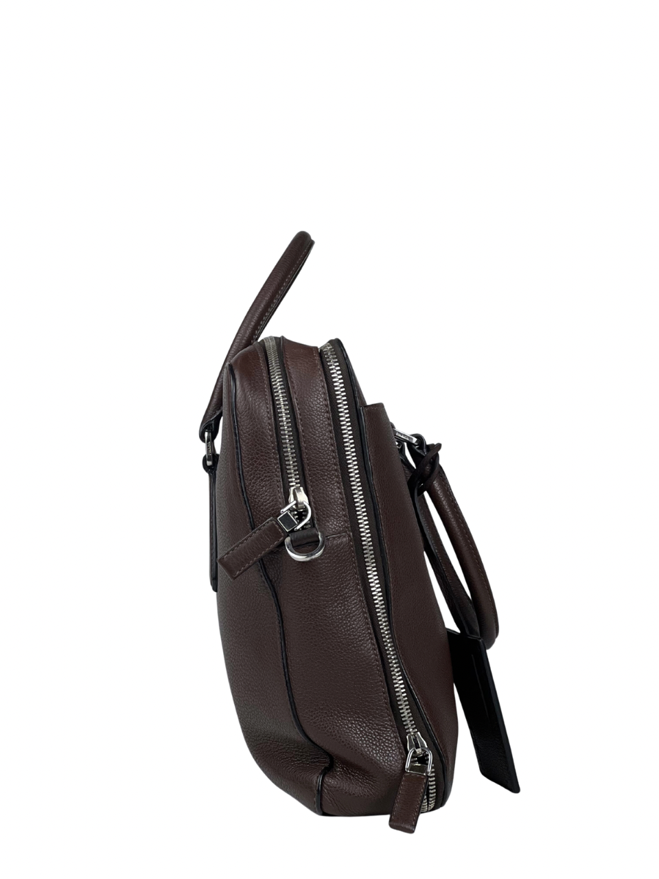 Prada Triangle Logo Vitello Daino Brown Leather Briefcase