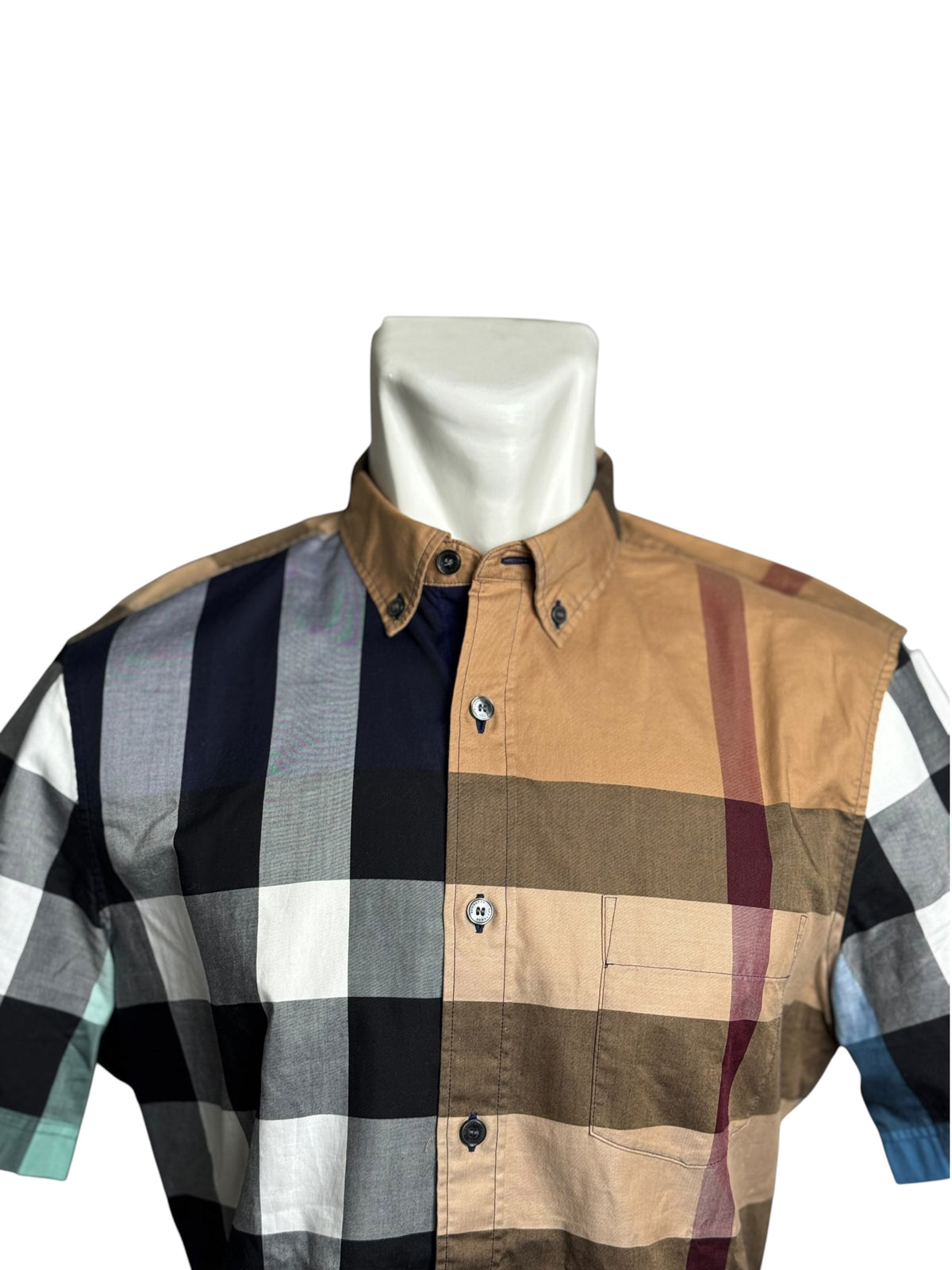 Burberry London Brown Blue Check Short Sleeve Shirt
