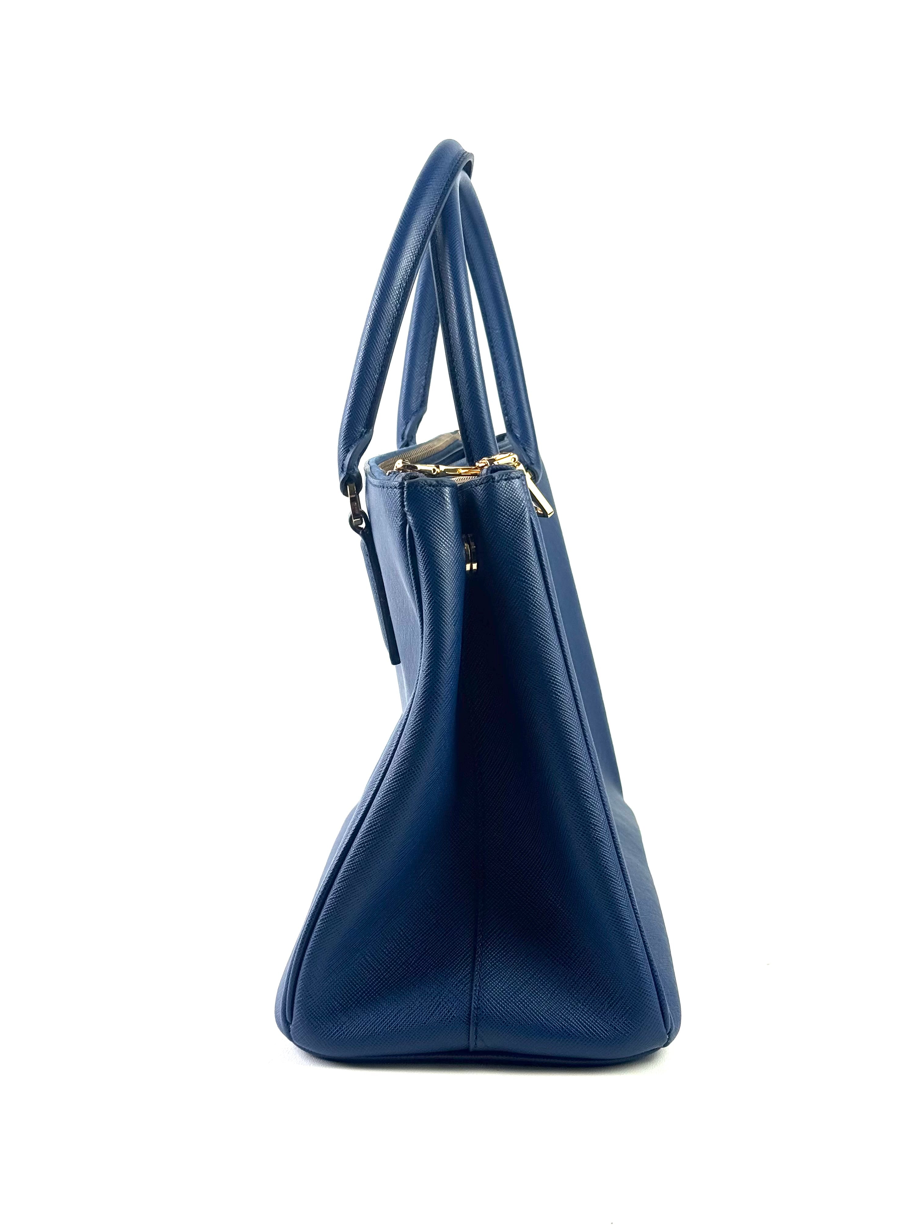 Prada Saffiano Blue Lux Double Zip Tote Bag
