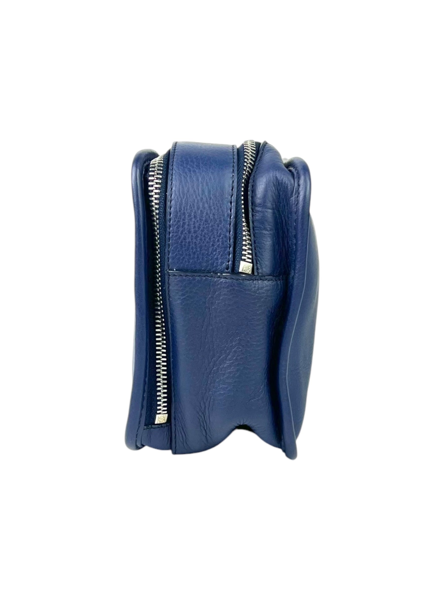 Loewe Double Zipper Leather Blue Pouch