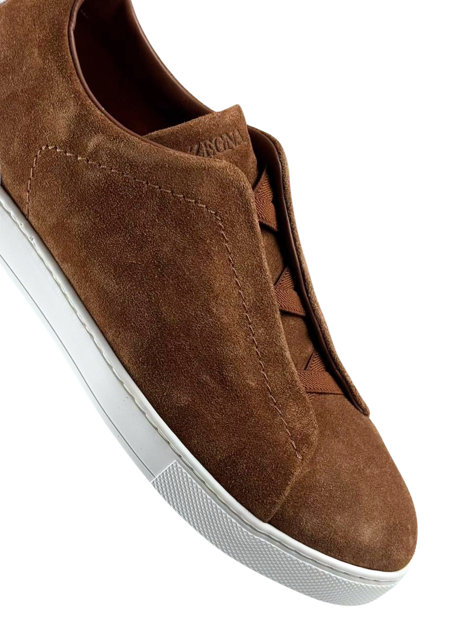 Zegna Triple Stitch Brown Suede Slip On