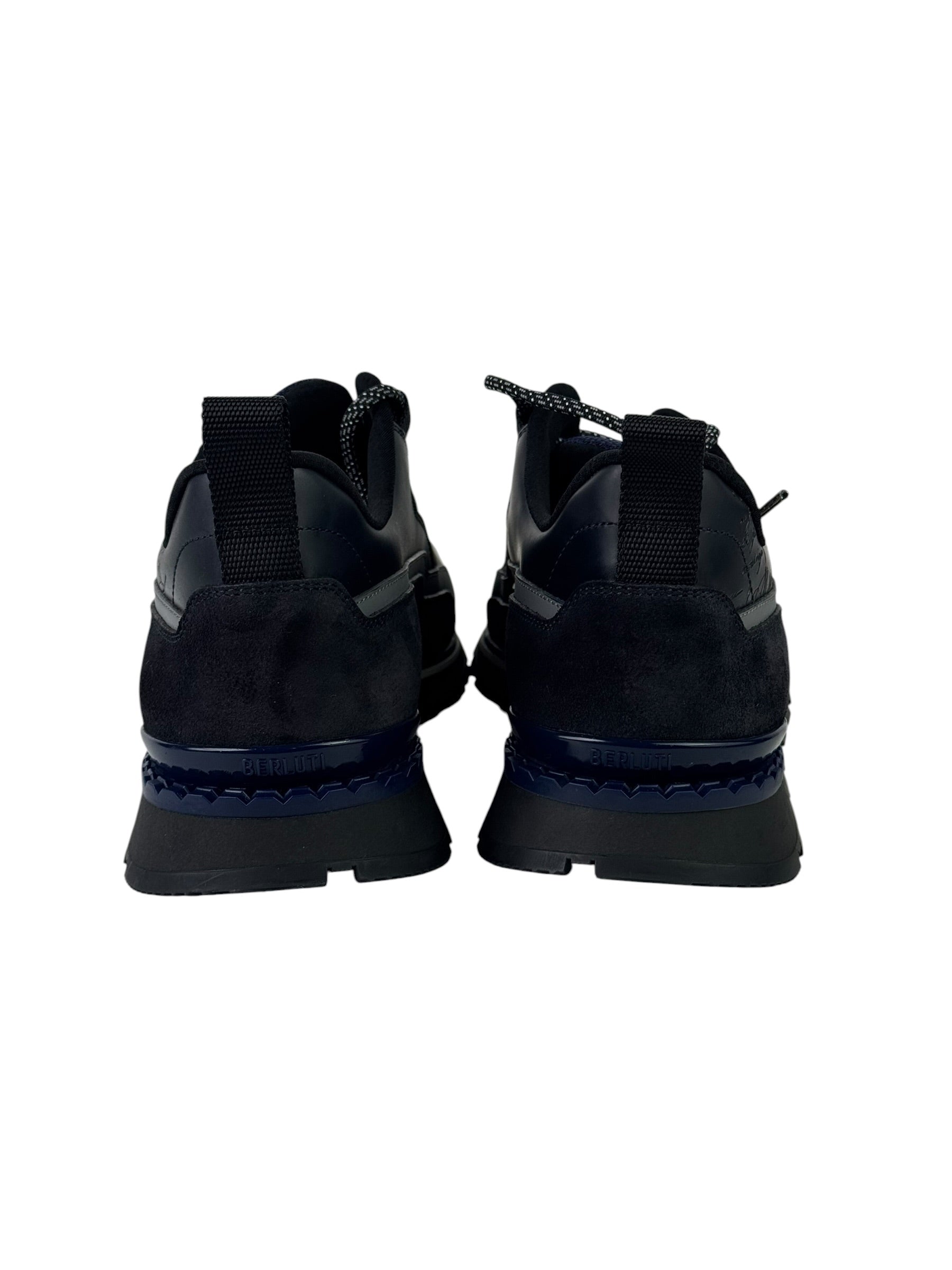Berluti Scritto Navy Suede & Leather Low Sneakers