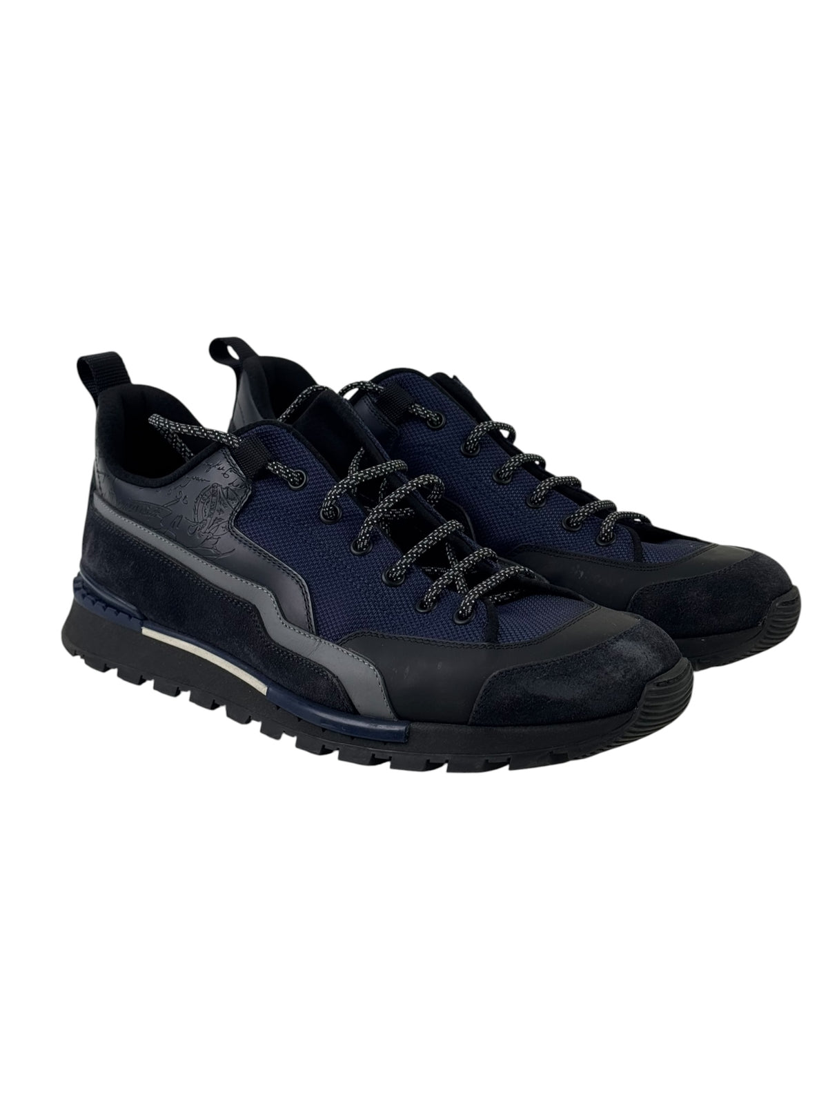 Berluti Scritto Navy Suede & Leather Low Sneakers