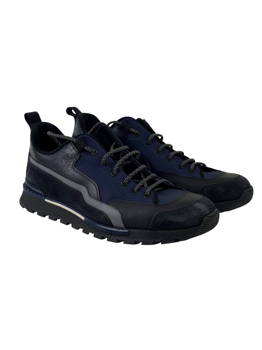 Berluti Scritto Navy Suede & Leather Low Sneakers