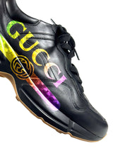 Gucci Logo Rainbow Black Leather Rhyton Sneakers 6