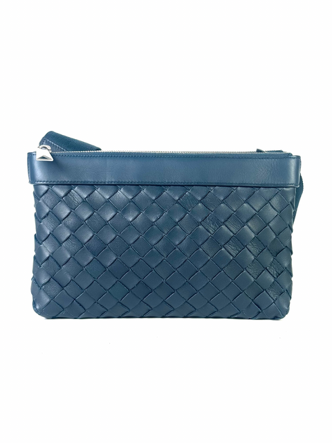 Bottega Veneta Duo Navy Messenger Intrecciato Bag