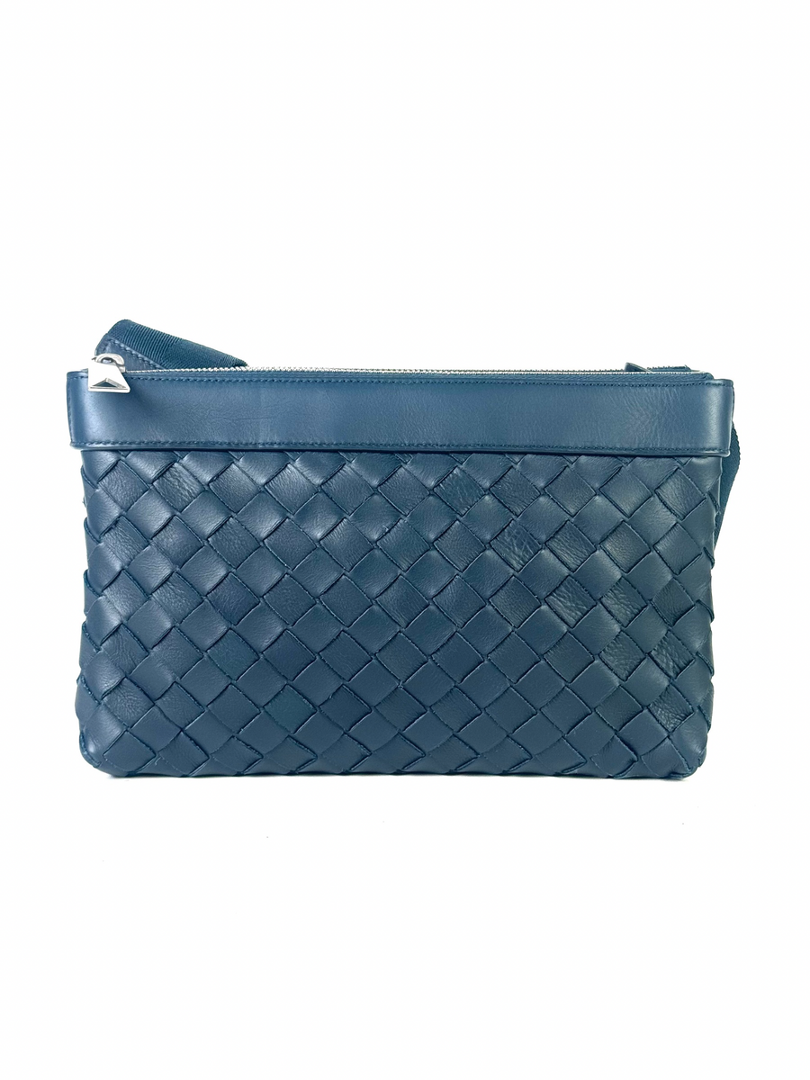 Bottega Veneta Duo Navy Messenger Intrecciato Bag