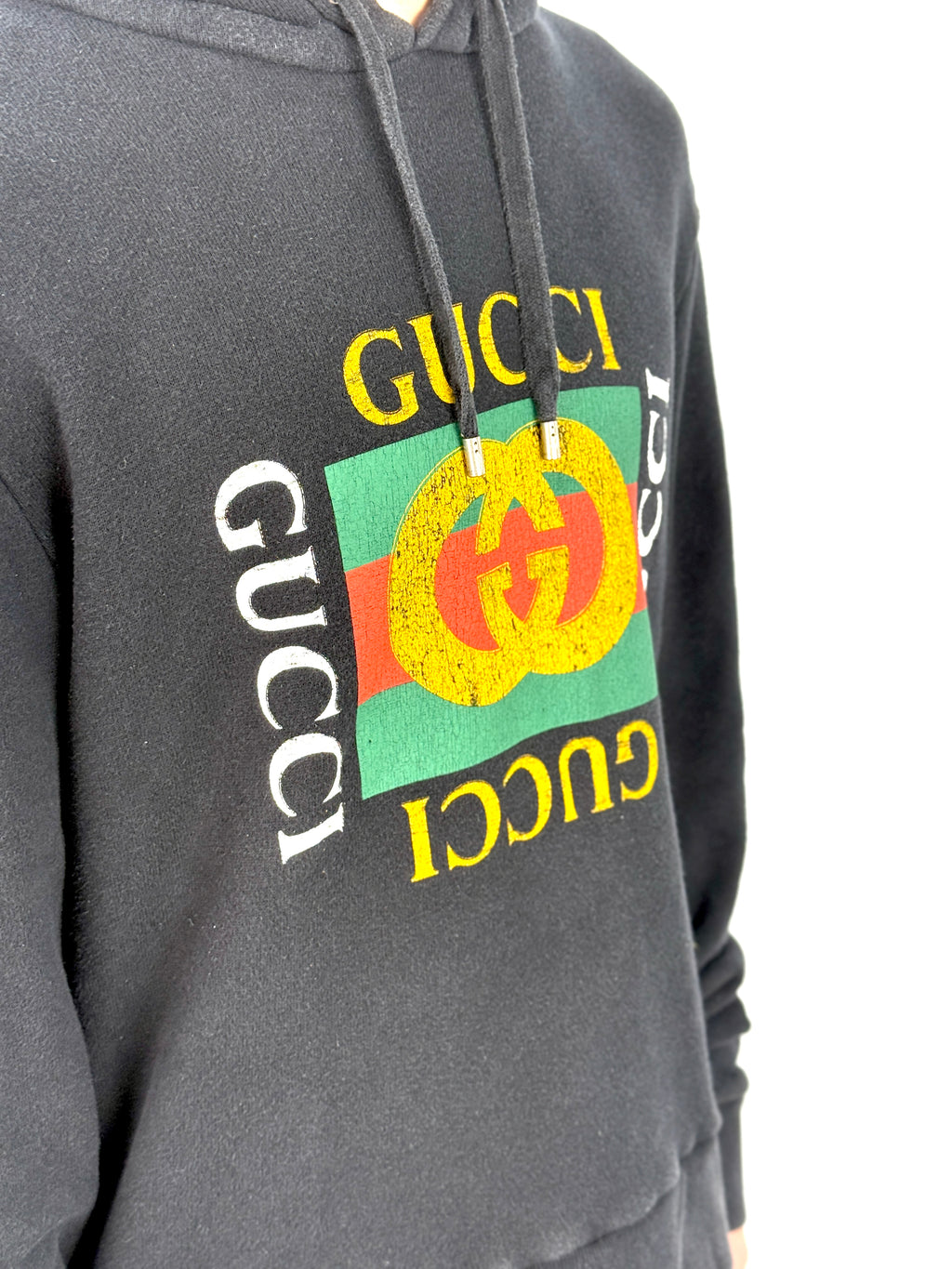 Gucci GG Distressed Logo Black Hoodie