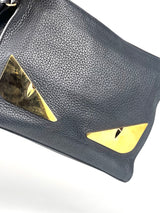 Fendi Gold Monster Eye Grain Leather Clutch 6