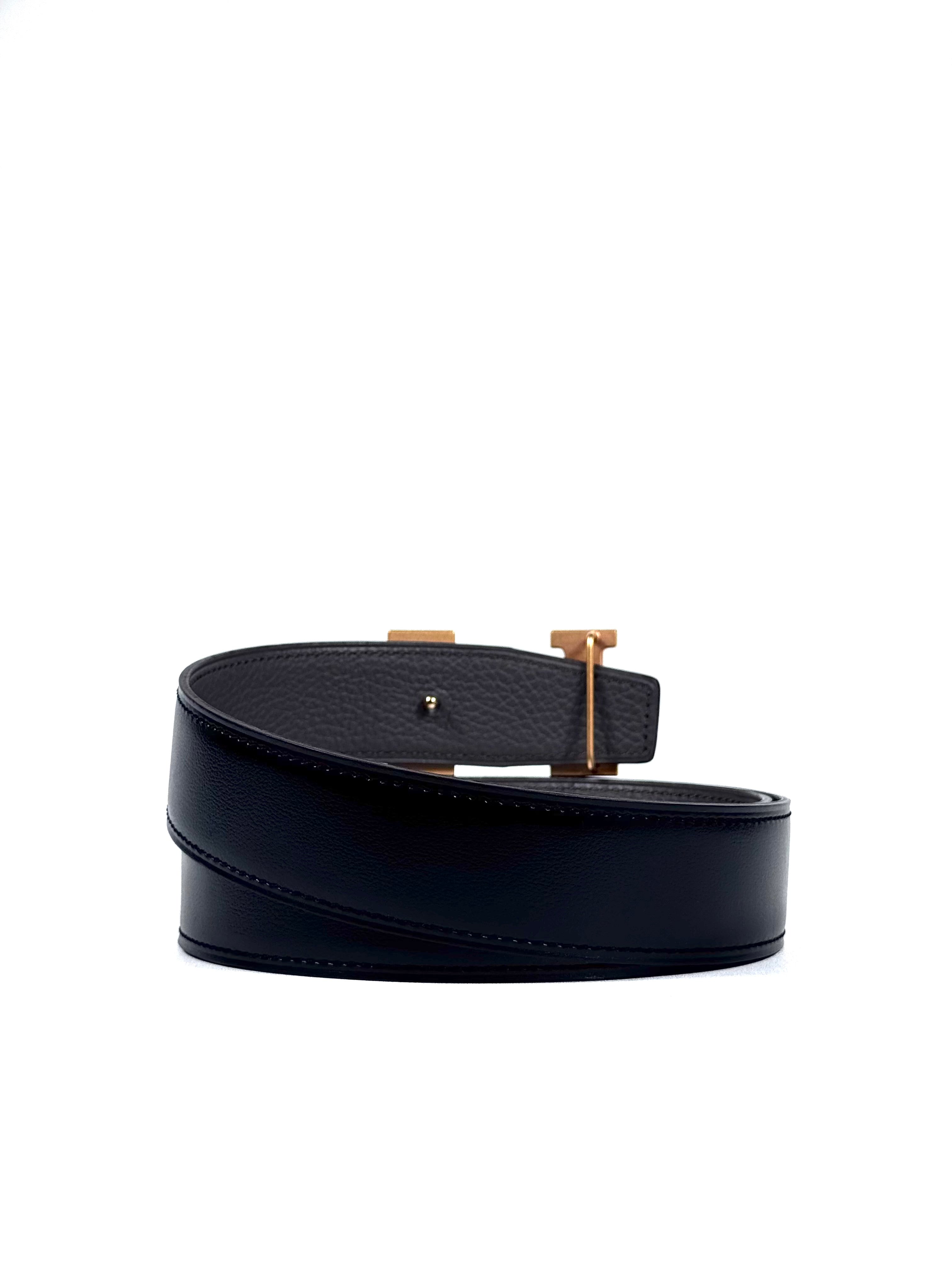 Hermes H Gold Buckle Reversible Black / Grey Belt