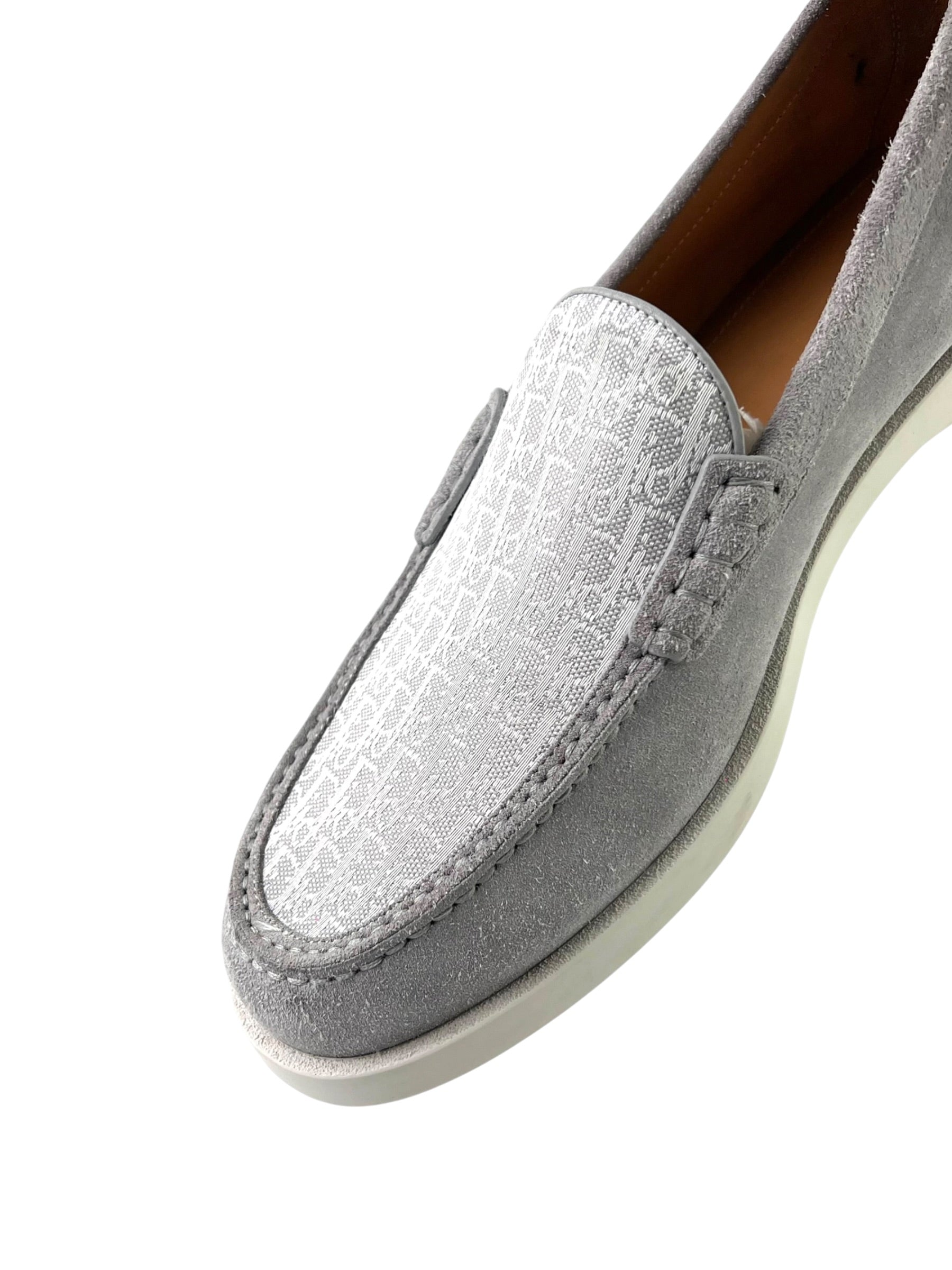 Christian Dior Oblique Jacquard White Grey Suede Slip-On