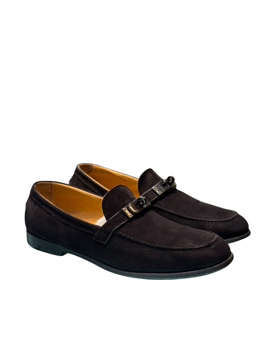 Hermès Kelly Day Black Suede Loafers