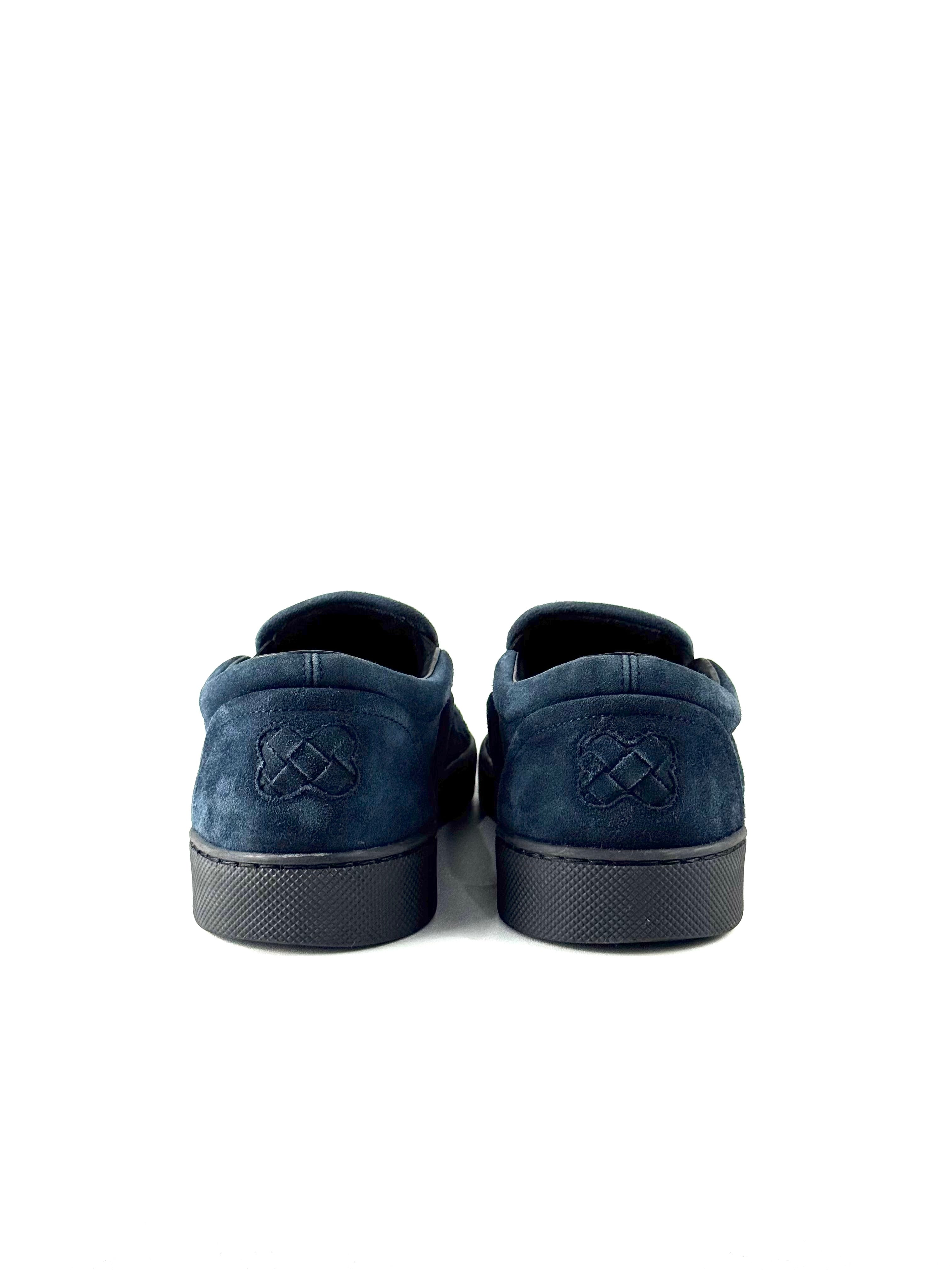 Bottega Venetta Intreciatto Navy Suede Slip On