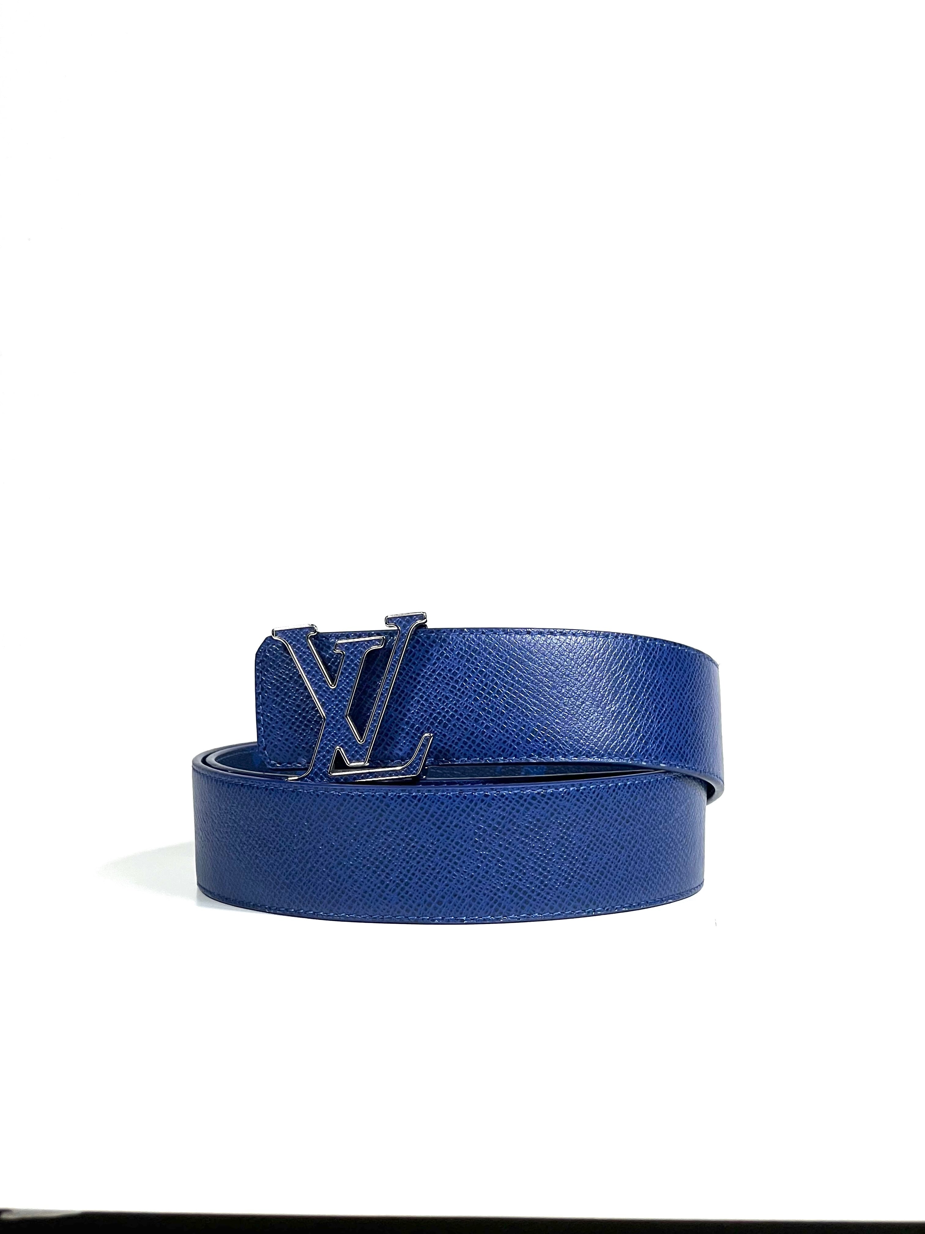 Louis Vuitton Initial Taiga Logo Blue Monogram Reversible Belt