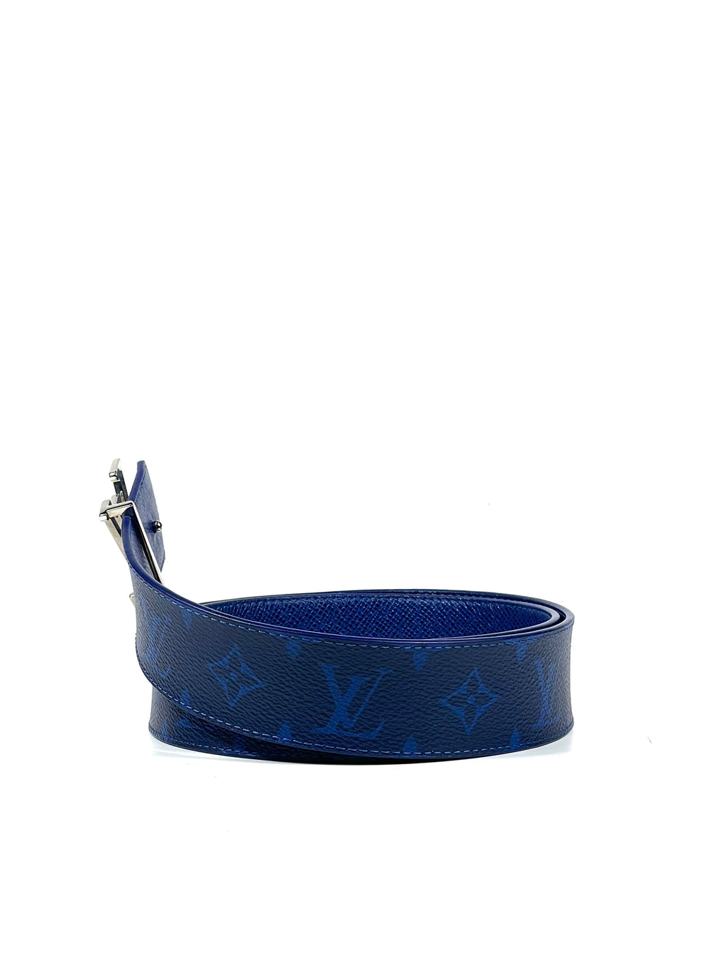 Louis Vuitton Initial Taiga Logo Blue Monogram Reversible Belt