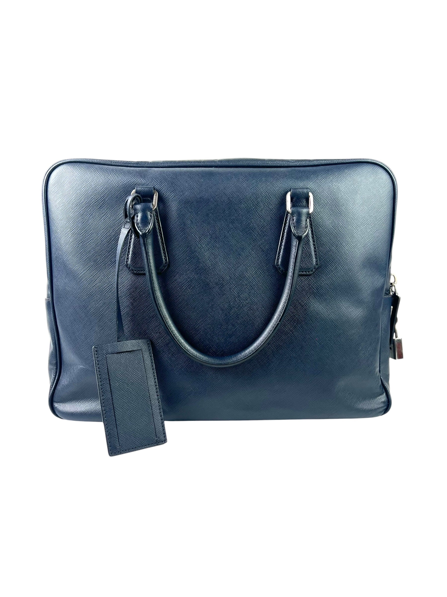 Prada Triangle Logo Saffiano Leather Briefcase