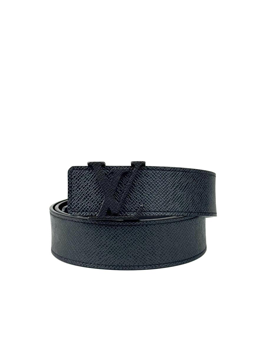 Louis Vuitton Initial Taiga Buckle Logo Leather Black Belt