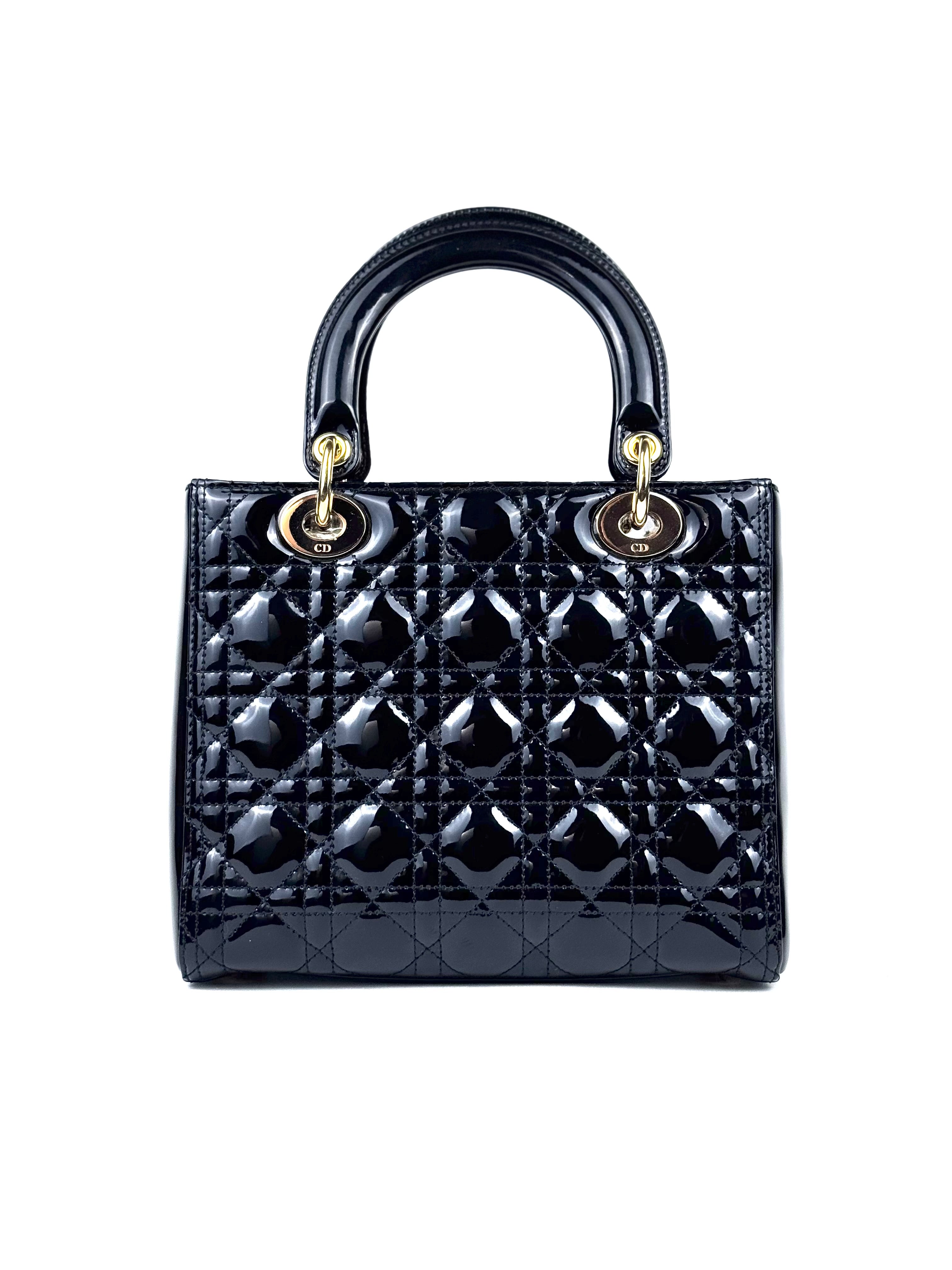 Lady Dior Black Patent GHW Handbag