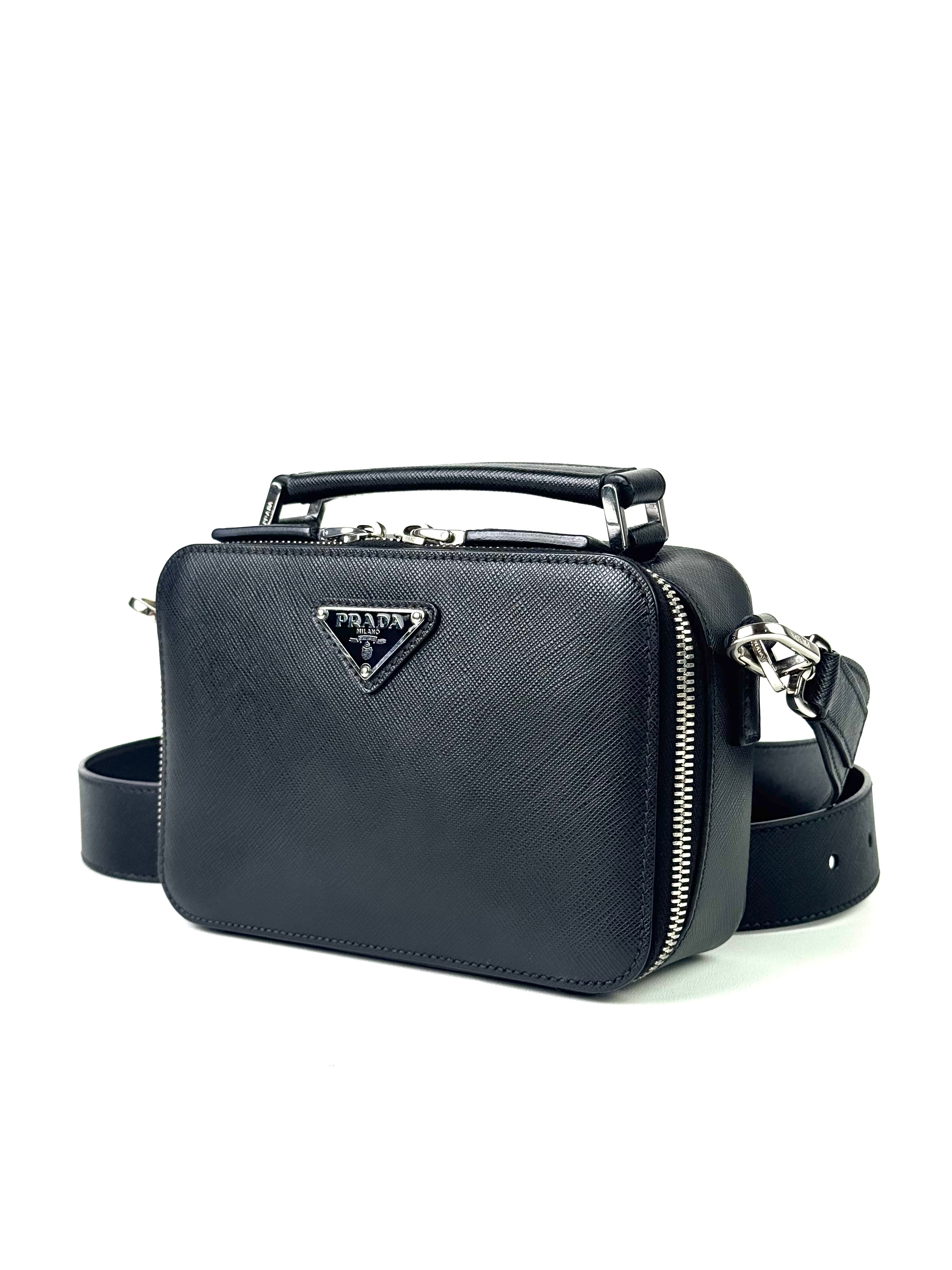 Prada Brique Saffiano Leather Triangle Logo Sling Bag