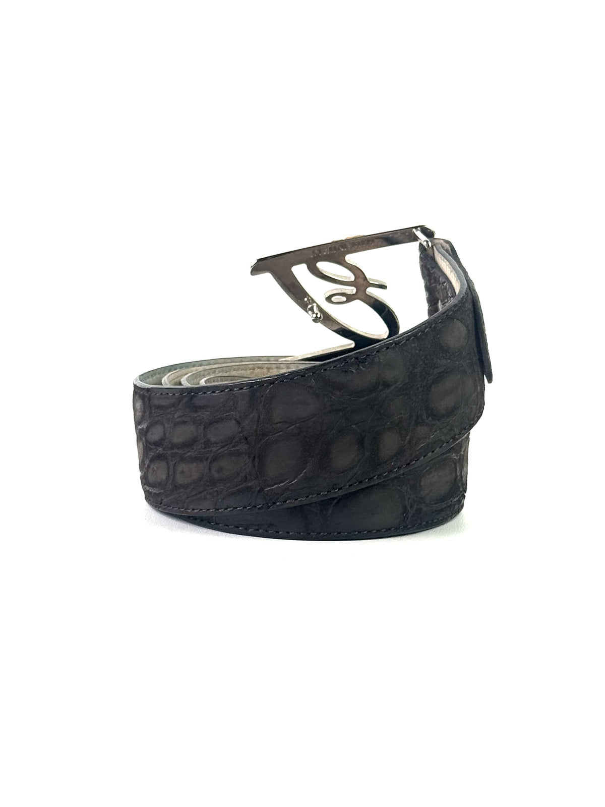 Brioni Logo Crocodile Leather Belt