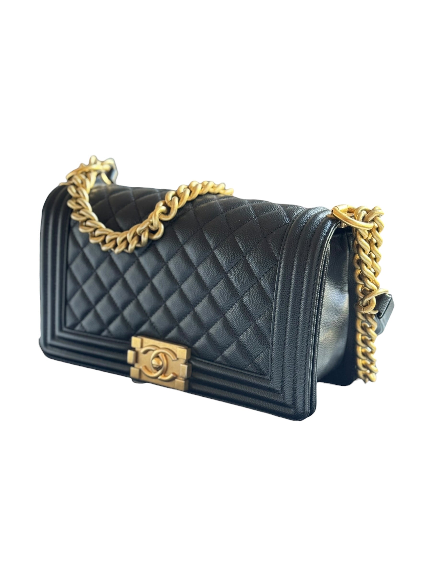 Chanel Boy GHW Black Caviar Leather Shoulder Bag