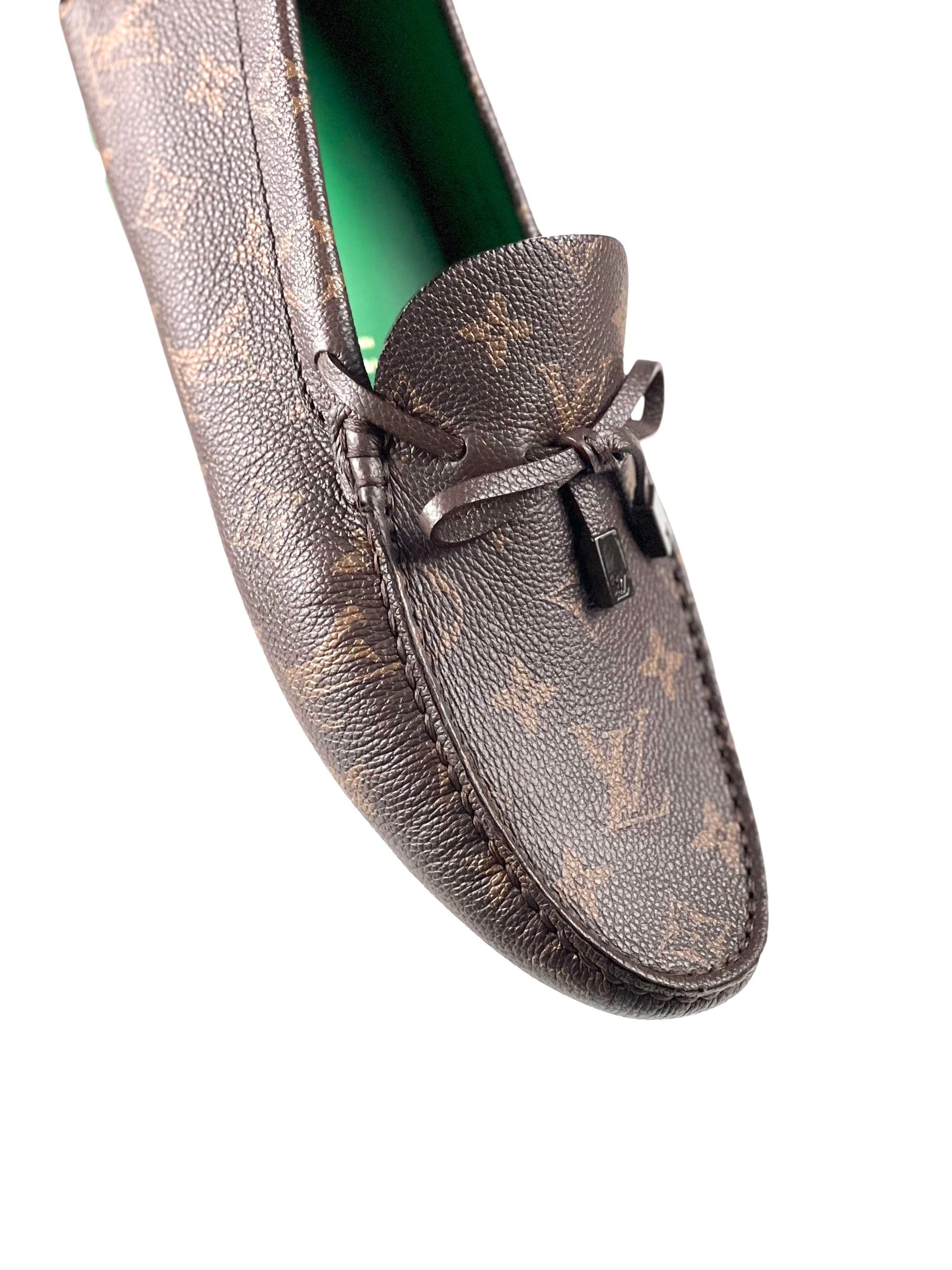 Louis Vuitton Driver Monogram Macassar Green Loafers