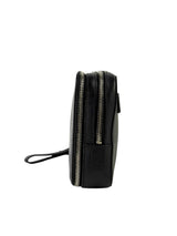 Prada Triangle Logo Saffiano Leather Black Double Zipper Clutch 4