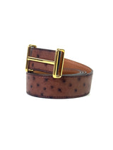 Hermès H Gold Buckle Brown Ostrich Leather Reversible Belt 2