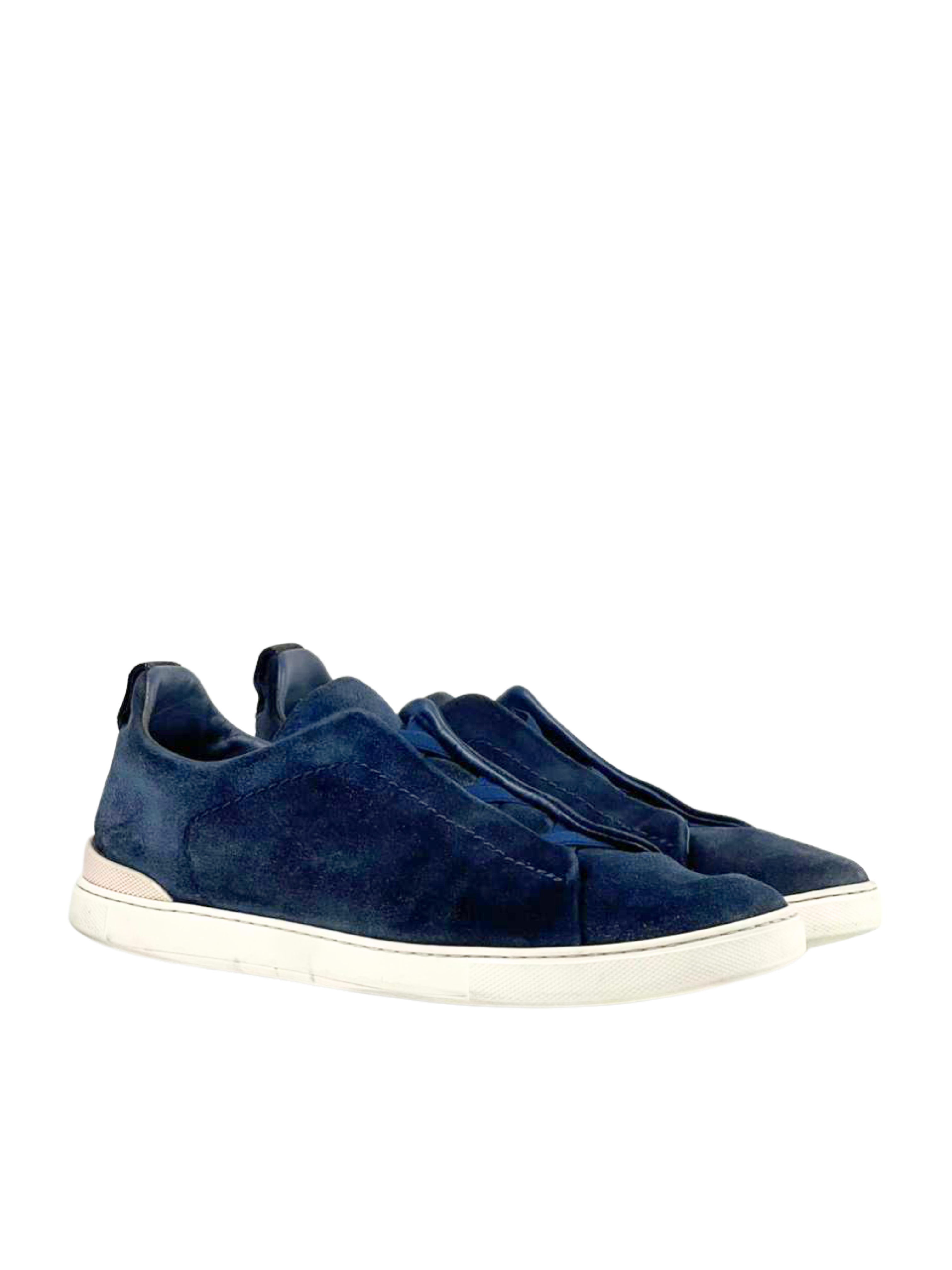 Zegna Triple Stitch Suede Navy Slip On