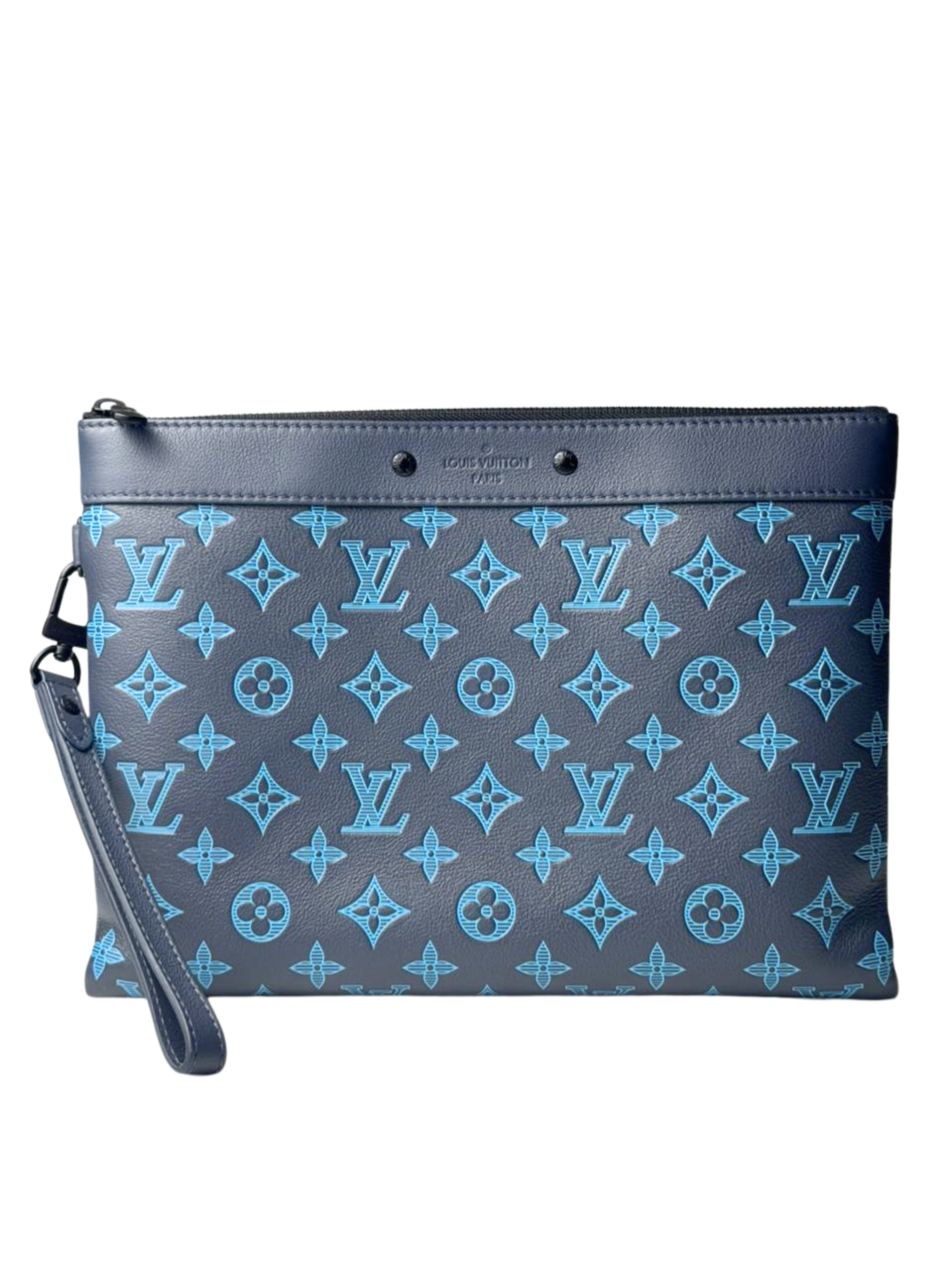 Louis Vuitton Shadow Monogram Blue Embossed Pochette To-Go Clutch