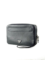 Prada Triangle Logo Saffiano Leather Double Zip Clutch 3