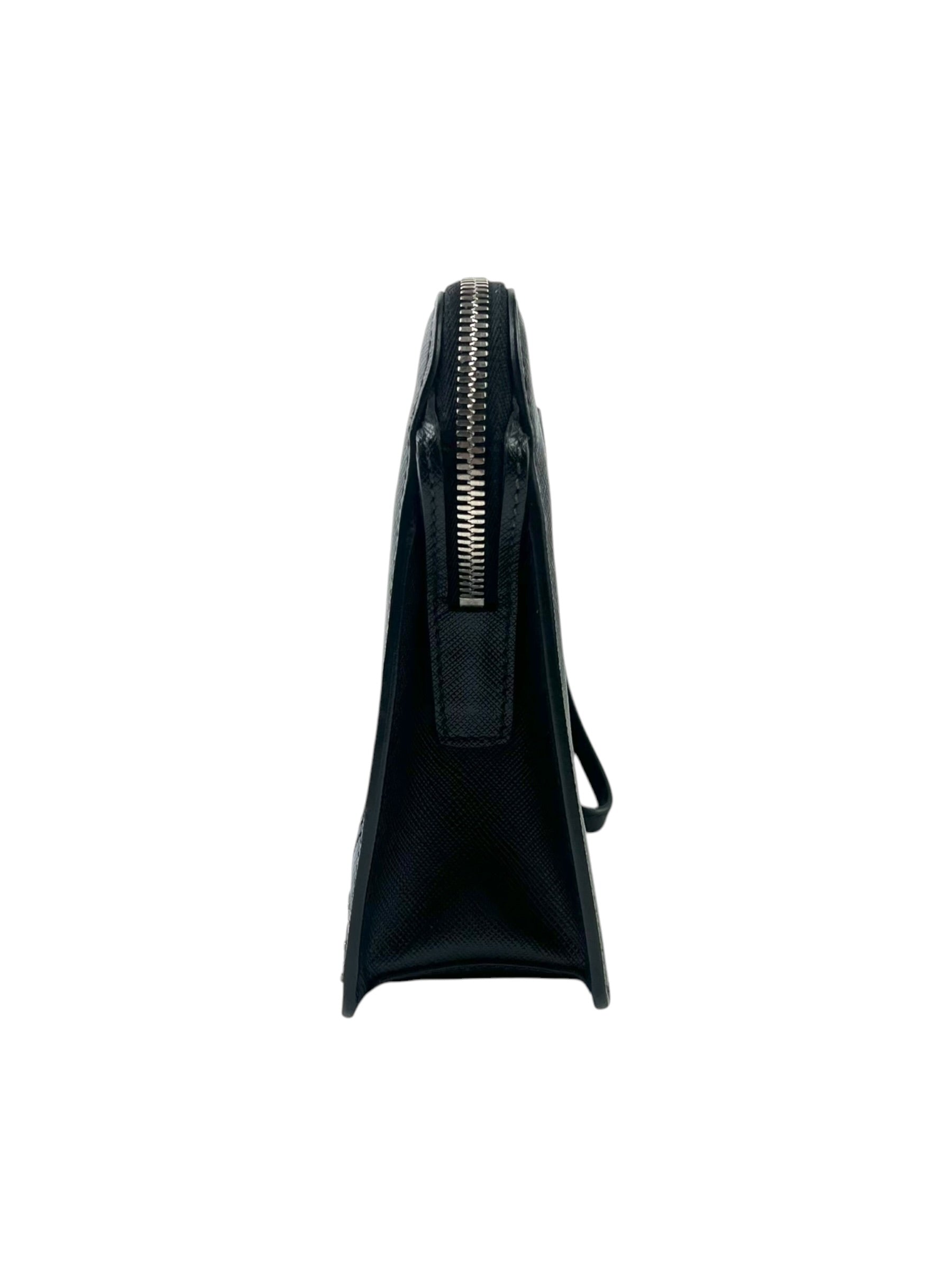 Prada Logo Saffiano Leather Standing Clutch