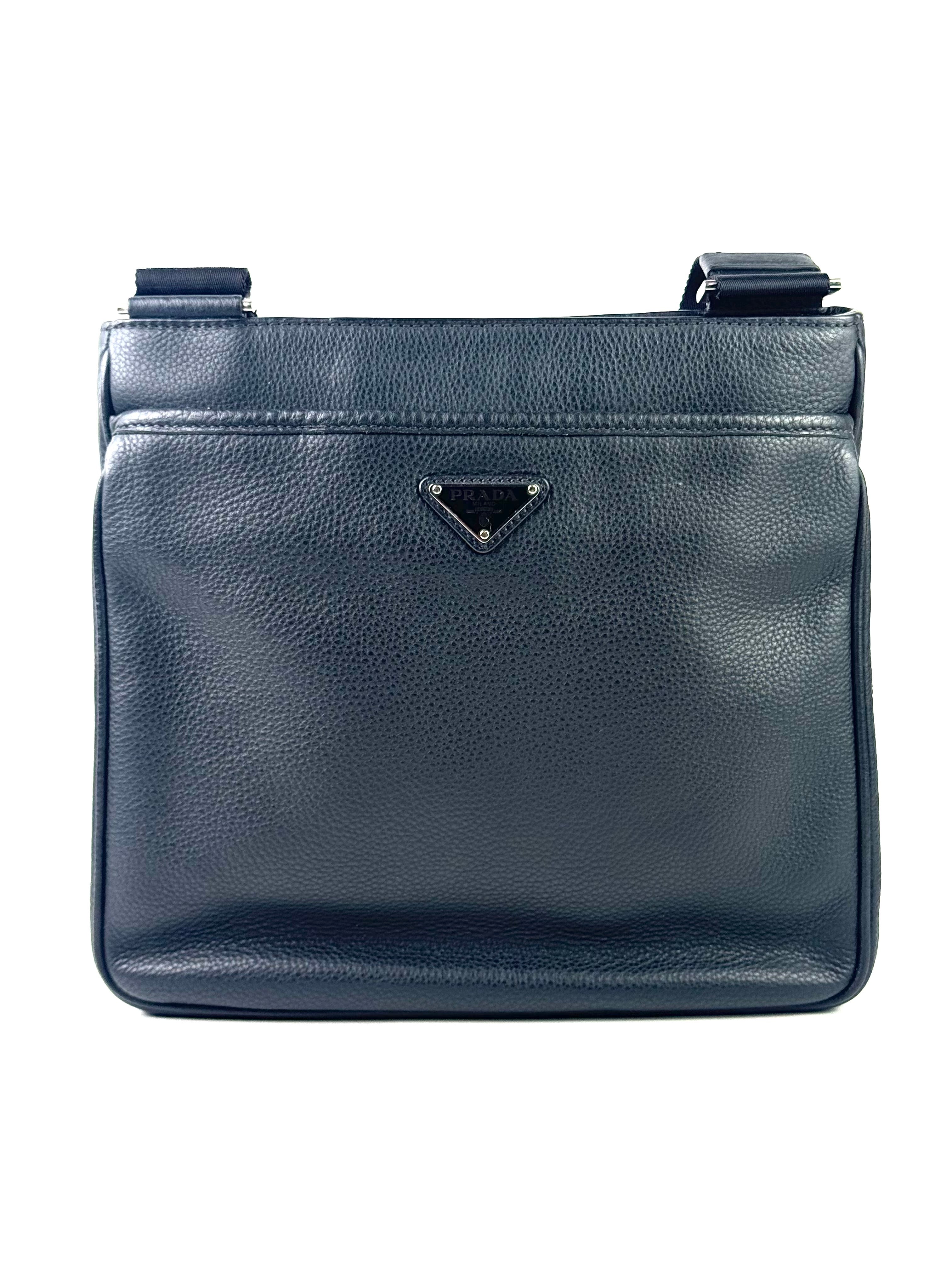 Prada Triangle Logo Grain Leather Messenger Bag