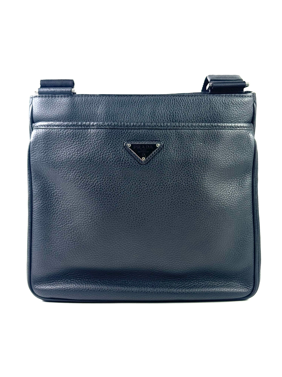 Prada Triangle Logo Grain Leather Messenger Bag