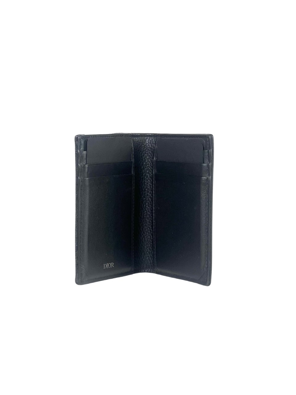 Christian Dior Black Grained Leather & Oblique Jacquard Pocket Wallet